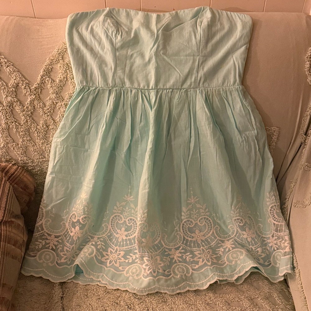 Buttons turquoise Strapless Dress